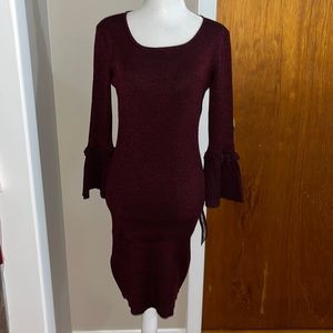Women's Nina Leonard Bell Sleeve Ribbed Sweater Dress